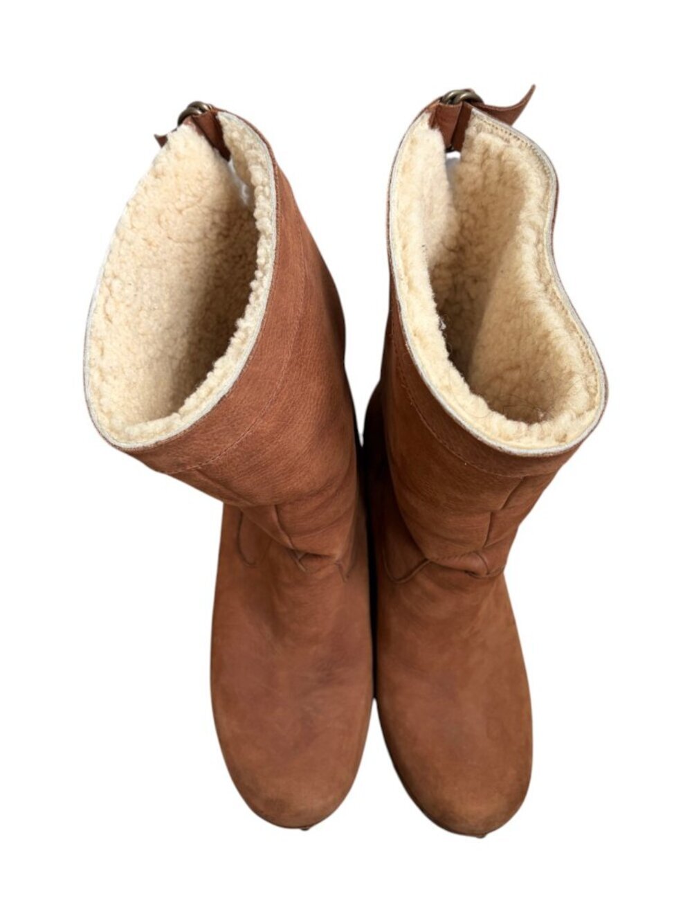 UGG Womens 9 Carnegie Brown Suede Leather Shearling Lined Wedge Heeled Boots - Picture 4 of 12